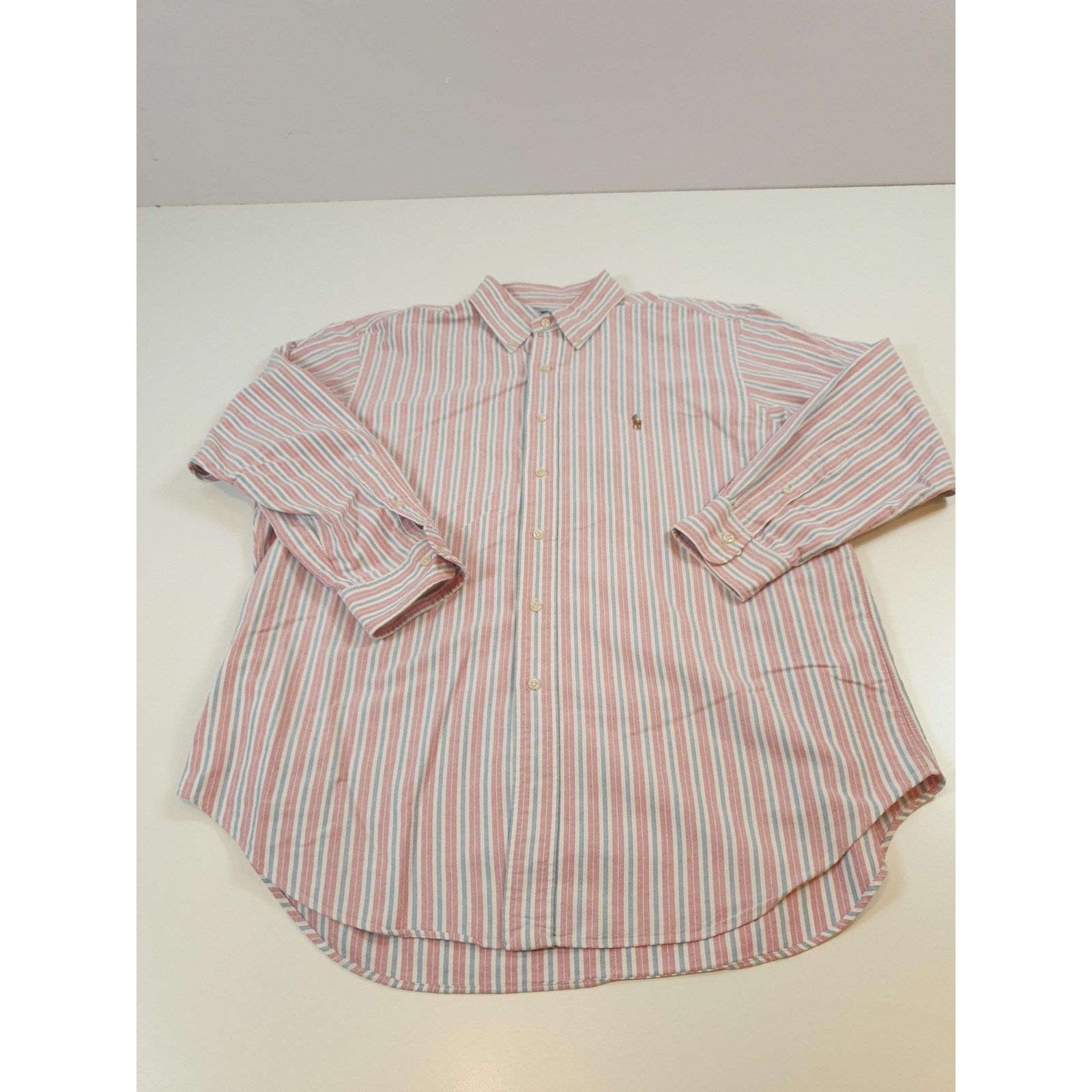 Ralph Lauren Shirt Men's Xl Red Blue Striped Classic Fit Button Down Flesh Pony
